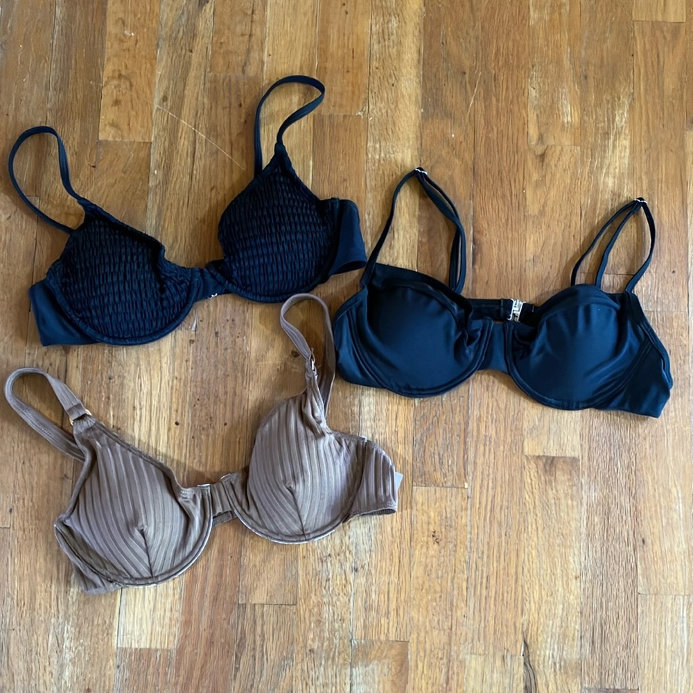 Set of Three Black and Brown bikini tops
